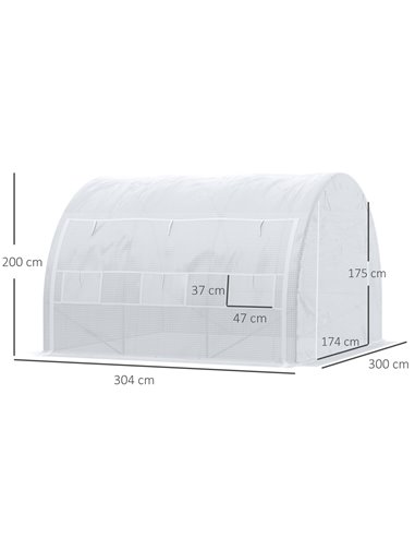 Outsunny 3 x 3 x 2 m Walk in Polytunnel Greenhouse, White 845-612V02WT