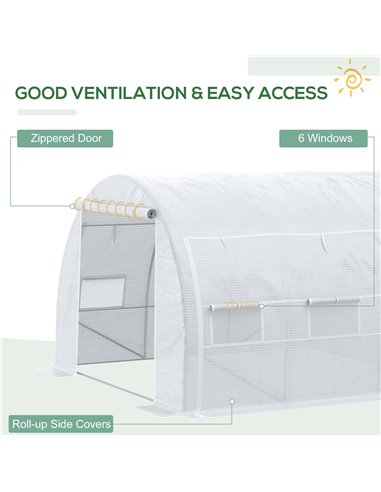Outsunny 3 x 3 x 2 m Walk in Polytunnel Greenhouse, White 845-612V02WT