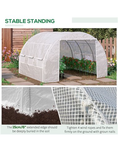 Outsunny 3 x 3 x 2 m Polytunnel Greenhouse, Walk in Pollytunnel Tent with Steel Frame, Reinforced Cover Zippered Door 6 Windows 