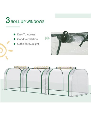 Outsunny PVC Tunnel Greenhouse Green Grow House Steel Frame for Garden Backyard with Zipper Doors 295x100x80 cm, Clear 845-234V0