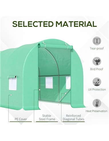 Outsunny 4.5m x 2m x 2m Walk-in Tunnel Greenhouse Garden Plant Growing House with Door and Ventilation Window, Green 845-016