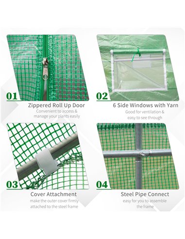 Outsunny 4.5m x 2m x 2m Walk-in Tunnel Greenhouse Garden Plant Growing House with Door and Ventilation Window, Green 845-016