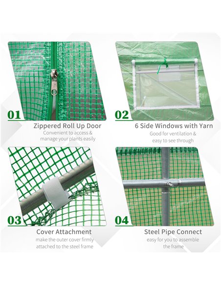 Outsunny 4.5m x 2m x 2m Walk-in Tunnel Greenhouse Garden Plant Growing House with Door and Ventilation Window, Green 845-016 - pic 38788 | FastDaddyshop