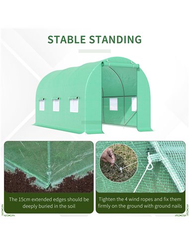 Outsunny 4.5m x 2m x 2m Walk-in Tunnel Greenhouse Garden Plant Growing House with Door and Ventilation Window, Green 845-016