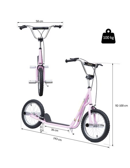 HOMCOM Non-Electric Pneumatic 16" Tyres Scooter-Pink - pic 3880 | FastDaddyshop