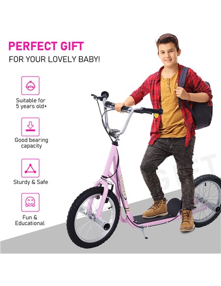 HOMCOM Non-Electric Pneumatic 16" Tyres Scooter-Pink - pic 3881 | FastDaddyshop
