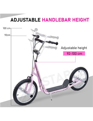 HOMCOM Non-Electric Pneumatic 16" Tyres Scooter-Pink