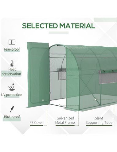 Outsunny Large Walk-In Greenhouse, Plant Gardening Tunnel Hot House with Metal Hinged Door, Galvanised Steel Frame & Mesh Window