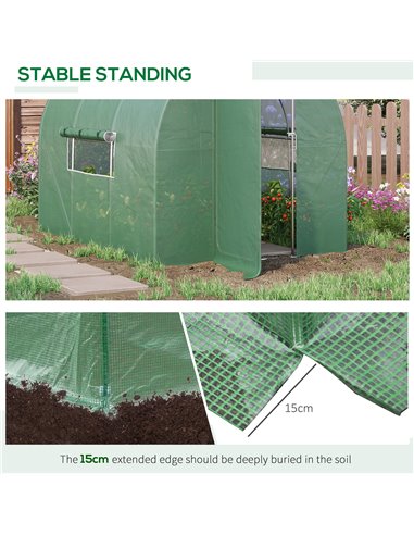 Outsunny Large Walk-In Greenhouse, Plant Gardening Tunnel Hot House with Metal Hinged Door, Galvanised Steel Frame & Mesh Window