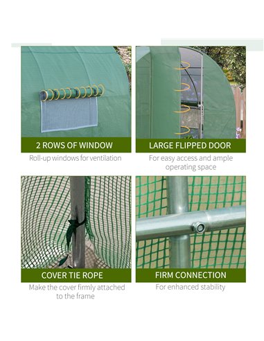 Outsunny Large Walk-In Greenhouse, Plant Gardening Tunnel Hot House with Metal Hinged Door, Galvanised Steel Frame & Mesh Window
