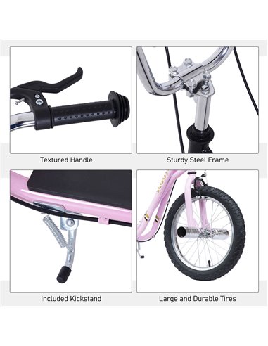 HOMCOM Non-Electric Pneumatic 16" Tyres Scooter-Pink