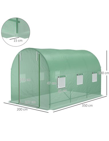 Outsunny 3.5 x 2 x 2 m Polytunnel Greenhouse, Green 845-014