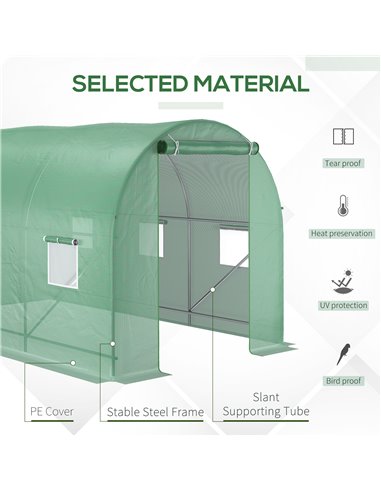 Outsunny 3.5 x 2 x 2 m Polytunnel Greenhouse, Walk in Pollytunnel Tent with Steel Frame, PE Cover, Roll Up Door and 6 Windows, G