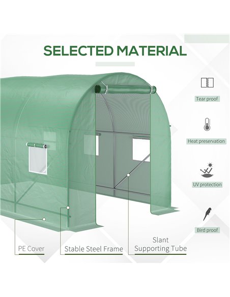 Outsunny 3.5 x 2 x 2 m Polytunnel Greenhouse, Walk in Pollytunnel Tent with Steel Frame, PE Cover, Roll Up Door and 6 Windows, G - pic 38868 | FastDaddyshop