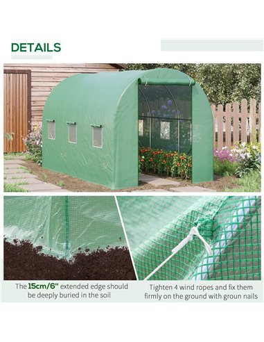 Outsunny 3.5 x 2 x 2 m Polytunnel Greenhouse, Walk in Pollytunnel Tent with Steel Frame, PE Cover, Roll Up Door and 6 Windows, G