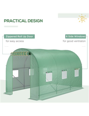 Outsunny 3.5 x 2 x 2 m Polytunnel Greenhouse, Walk in Pollytunnel Tent with Steel Frame, PE Cover, Roll Up Door and 6 Windows, G