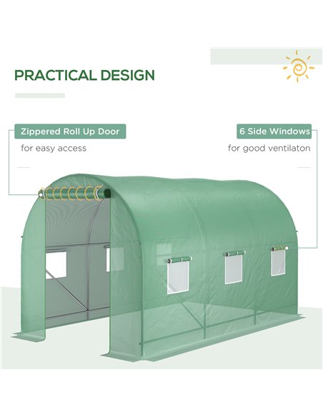 Outsunny 3.5 x 2 x 2 m Polytunnel Greenhouse, Walk in Pollytunnel Tent with Steel Frame, PE Cover, Roll Up Door and 6 Windows, G - pic 38870 | FastDaddyshop