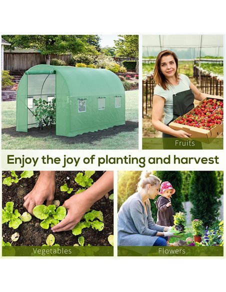 Outsunny 3.5 x 2 x 2 m Polytunnel Greenhouse, Walk in Pollytunnel Tent with Steel Frame, PE Cover, Roll Up Door and 6 Windows, G - pic 38871 | FastDaddyshop