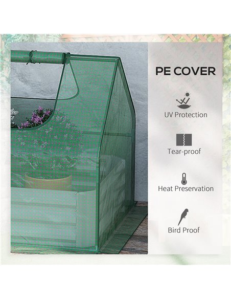 Outsunny Raised Garden Bed w/ Greenhouse, Steel Planter Box w/ Plastic Cover, Roll Up Window, Dual Use for Flowers, Herbs, 185L  - pic 38897 | FastDaddyshop