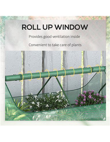 Outsunny Raised Garden Bed w/ Greenhouse, Steel Planter Box w/ Plastic Cover, Roll Up Window, Dual Use for Flowers, Herbs, 185L 