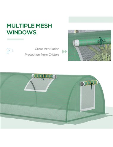 Outsunny PE Mini Greenhouse, 3m Portable Tunnel Green House with 5 Mesh Windows, Green Grow House Steel Frame for Indoor and Out