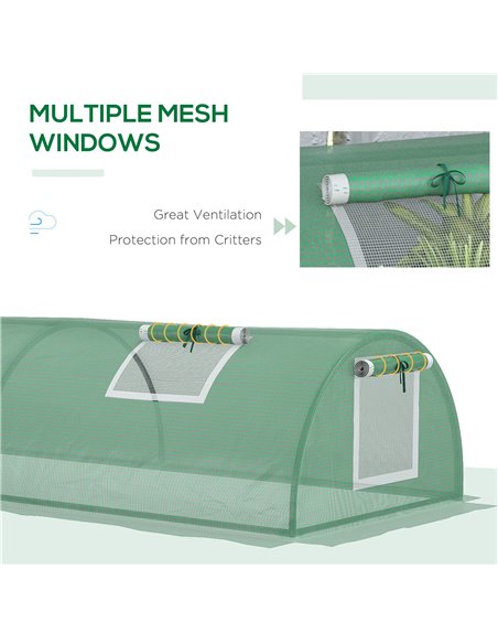 Outsunny PE Mini Greenhouse, 3m Portable Tunnel Green House with 5 Mesh Windows, Green Grow House Steel Frame for Indoor and Out - pic 38905 | FastDaddyshop