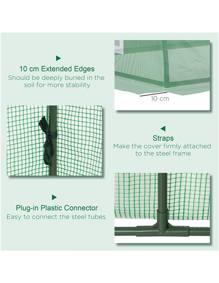 Outsunny PE Mini Greenhouse, 3m Portable Tunnel Green House with 5 Mesh Windows, Green Grow House Steel Frame for Indoor and Out - pic 38906 | FastDaddyshop
