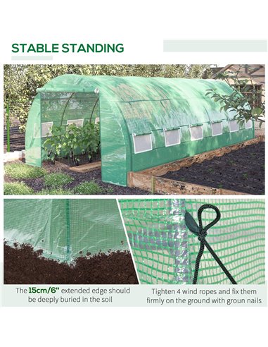 Outsunny Polytunnel Greenhouse Walk-in Grow House Tent with Roll-up Sidewalls, Zipped Door and 12 Windows, 6x3x2m Green 845-612G