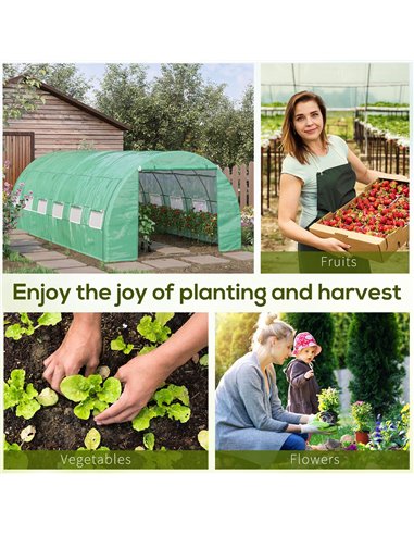 Outsunny Polytunnel Greenhouse Walk-in Grow House Tent with Roll-up Sidewalls, Zipped Door and 12 Windows, 6x3x2m Green 845-612G