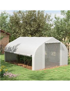 Outsunny 4x3m Walk-in Polytunnel Greenhouse, White 845-924V00WT 2