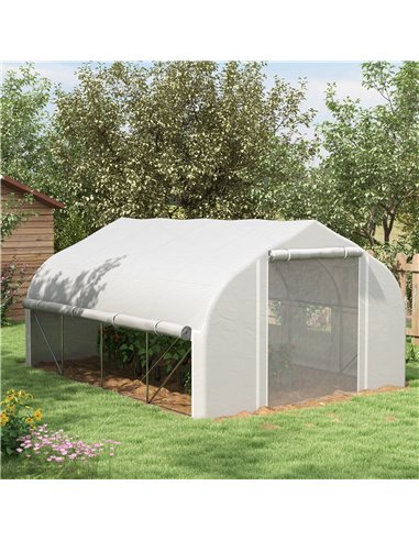 Outsunny 4x3m Walk-in Polytunnel Greenhouse, White 845-924V00WT