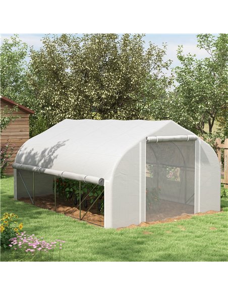 Outsunny 4x3m Walk-in Polytunnel Greenhouse, White 845-924V00WT - pic 38938 | FastDaddyshop