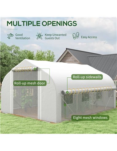 Outsunny 4x3m Walk-in Polytunnel Greenhouse, White 845-924V00WT
