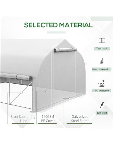 Outsunny 4x3m Walk-in Polytunnel Greenhouse, White 845-924V00WT