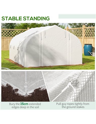 Outsunny 4x3m Walk-in Polytunnel Greenhouse, Zipped Roll Up Sidewalls, Tunnel Warm House Tent w/ PE Cover, Complimentary Plant L