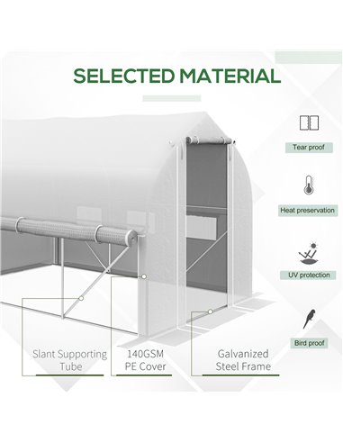 Outsunny 3 x 2m Walk-in Polytunnel Greenhouse, White 845-926V00WT