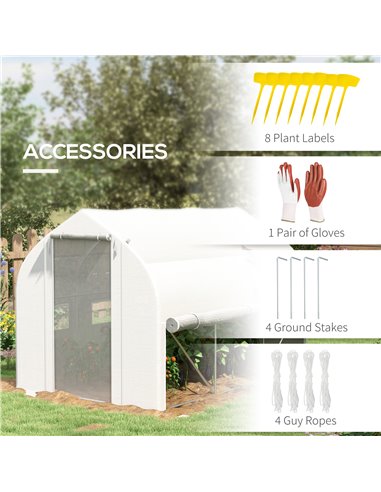 Outsunny 3 x 2m Walk-in Polytunnel Greenhouse, Zipped Roll Up Sidewalls, Mesh Door, Mesh Windows, Tunnel Warm House Tent w/ PE C