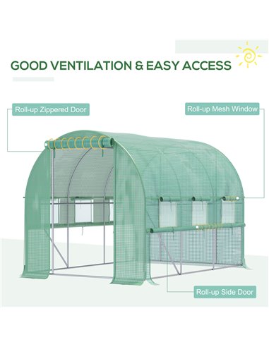 Outsunny Walk In Greenhouse, Garden Polytunnel, Green 845-611GN