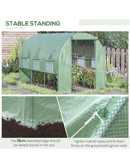 Outsunny Walk In Greenhouse, Garden Polytunnel with PE Cover, Zipped Roll Up Door and 6 Mesh Windows, 3x2x2m, Green 845-611GN - pic 38960 | FastDaddyshop