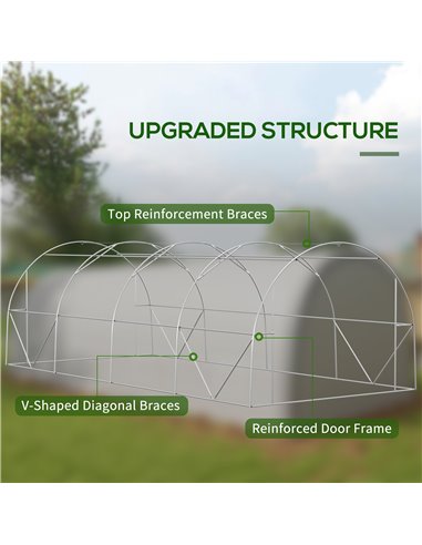 Outsunny 6 x 3(m) Polytunnel Greenhouse with Upgraded Structure, Mesh Door and Windows, 15 Plant Labels, White 845-921V00WT