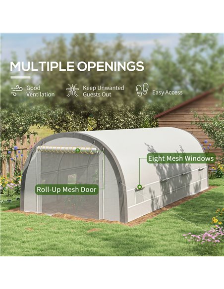 Outsunny 6 x 3(m) Polytunnel Greenhouse with Upgraded Structure, Mesh Door and Windows, 15 Plant Labels, White 845-921V00WT - pic 38968 | FastDaddyshop