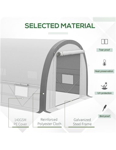 Outsunny 6 x 3(m) Polytunnel Greenhouse with Upgraded Structure, Mesh Door and Windows, 15 Plant Labels, White 845-921V00WT