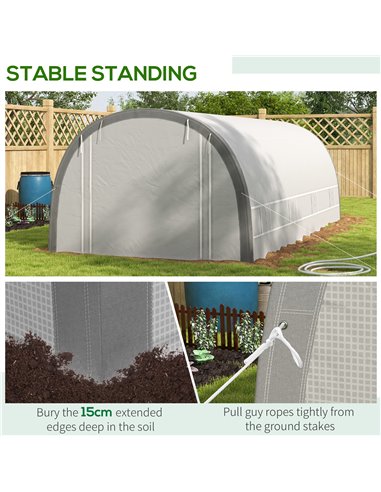 Outsunny 6 x 3(m) Polytunnel Greenhouse with Upgraded Structure, Mesh Door and Windows, 15 Plant Labels, White 845-921V00WT