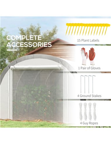Outsunny 6 x 3(m) Polytunnel Greenhouse with Upgraded Structure, Mesh Door and Windows, 15 Plant Labels, White 845-921V00WT