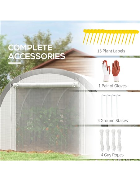 Outsunny 6 x 3(m) Polytunnel Greenhouse with Upgraded Structure, Mesh Door and Windows, 15 Plant Labels, White 845-921V00WT - pic 38971 | FastDaddyshop