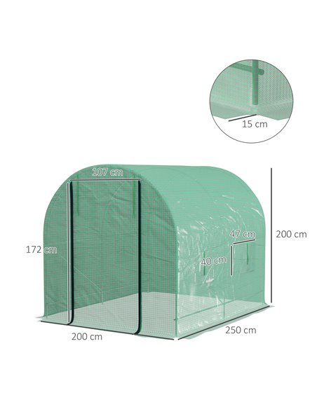 Outsunny 2.5 x 2m Walk-In Polytunnel Greenhouse, with Steel Frame, PE Cover, Roll-Up Door and 4 Windows, Green 845-014V01GN - pic 38975 | FastDaddyshop