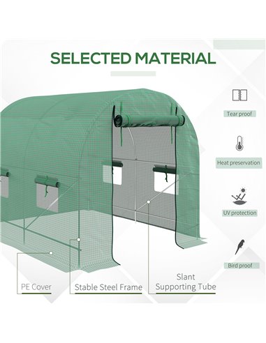 Outsunny 2.5 x 2m Walk-In Polytunnel Greenhouse, with Steel Frame, PE Cover, Roll-Up Door and 4 Windows, Green 845-014V01GN