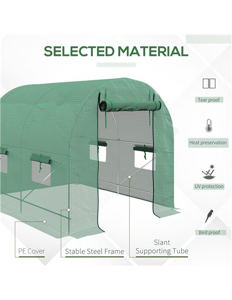 Outsunny 2.5 x 2m Walk-In Polytunnel Greenhouse, with Steel Frame, PE Cover, Roll-Up Door and 4 Windows, Green 845-014V01GN - pic 38976 | FastDaddyshop