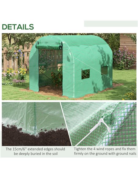 Outsunny 2.5 x 2m Walk-In Polytunnel Greenhouse, with Steel Frame, PE Cover, Roll-Up Door and 4 Windows, Green 845-014V01GN - pic 38977 | FastDaddyshop