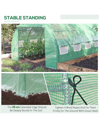 Outsunny Polytunnel Greenhouse Walk-in Grow House Tent with Roll-up Sidewalls, Zipped Door and 8 Windows, 4x3x2m Green 845-612V0